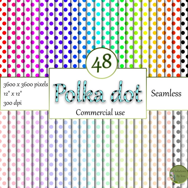 48 polka dot seamless digital papers. Easy to use high quality papers with instant download and commercial use