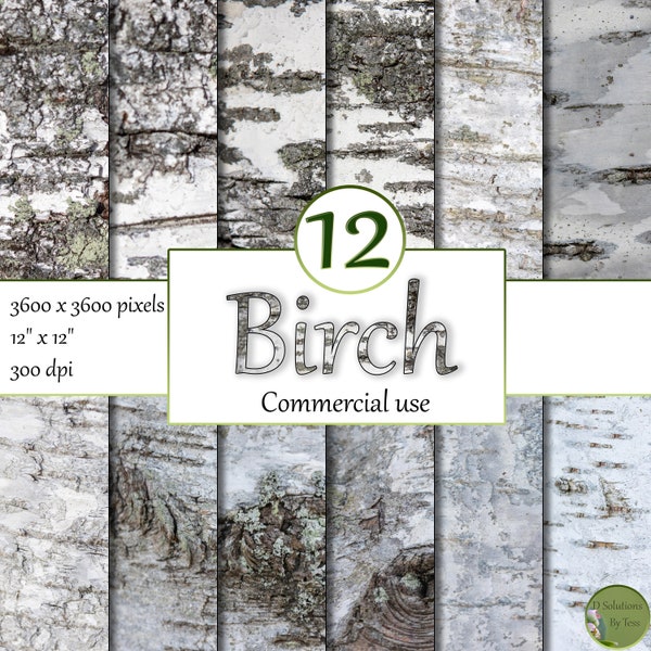12 Natural Birch Bark Texture Digital Papers that are all different. High resolution with instant download and commercial use.
