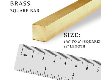 Brass Alloy Square Bar, Brass Rod 1/4", 1/2", 1", 1 1/4", 1 1/2", 2"  || x 6" , 12" Long