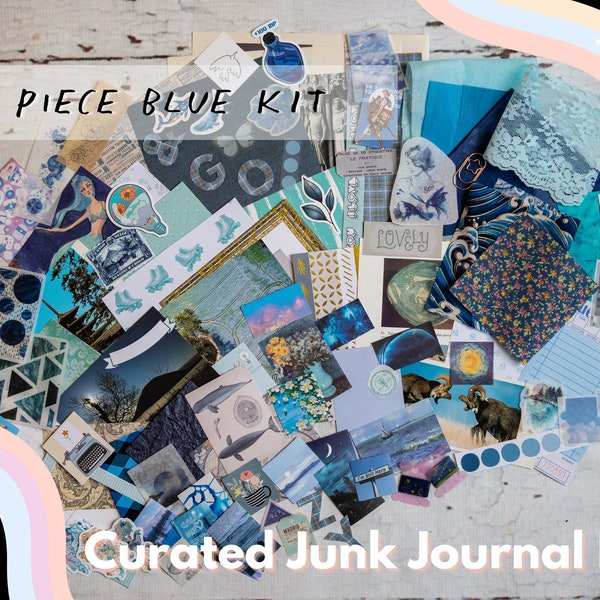 100 pc 50pc BLUE Curated Junk Journaling Kit, BUJO, Journal Ephemera, Scrapbooking, Penpal Stationery, Bundle, Vintage Art, Paper Gift