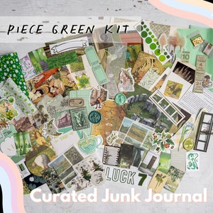 100 pc 50pc GREEN Curated Junk Journaling Kit, BUJO, Journal Ephemera, Scrapbooking, Penpal Stationery, Bundle, Vintage Art, Paper Gift