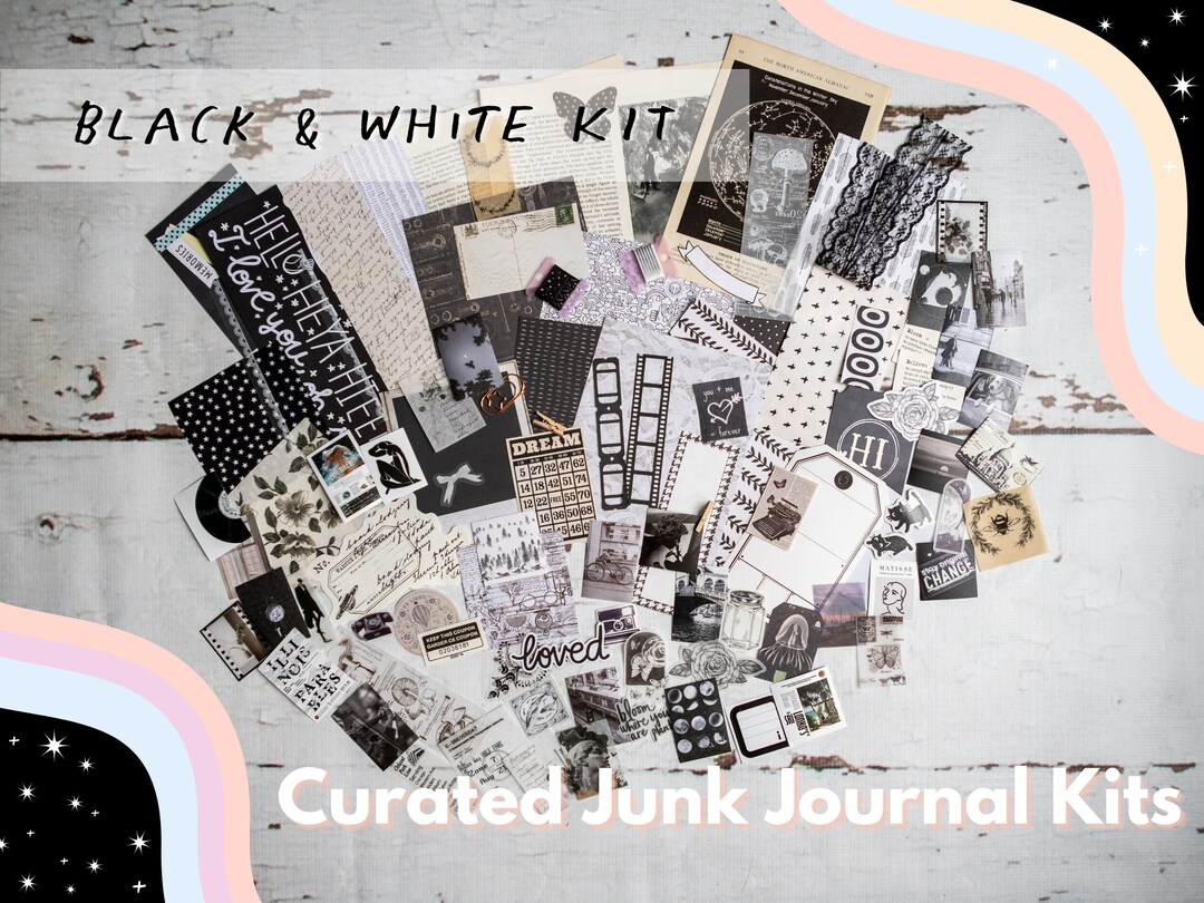 Junk Journaling Kit | BLACK & WHITE | Journal Supplies, Scrapbook ...