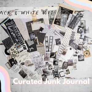 Junk Journaling Kit | BLACK & WHITE | Journal Supplies, Scrapbook Journal, Penpal Stationery, Ephemera Kit, Paper Gift | 50 pc. 100 pc.