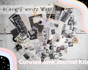 Junk Journaling Kit | BLACK & WHITE | Journal Supplies, Scrapbook Journal, Penpal Stationery, Ephemera Kit, Paper Gift | 50 pc. 100 pc.