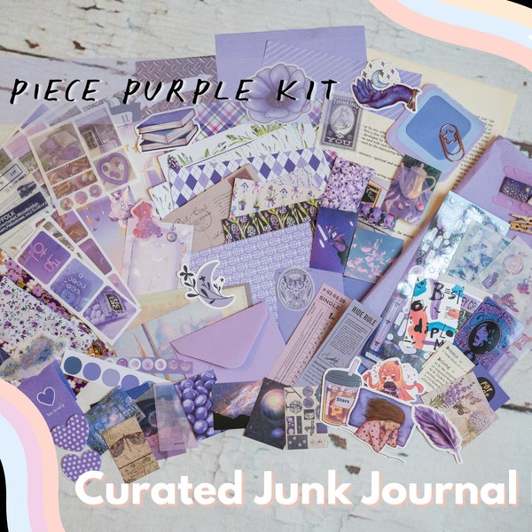 100 pc 50pc PURPLE Curated Junk Journaling Kit, BUJO, Journal Ephemera, Scrapbooking, Penpal Stationery, Bundle, Vintage Art, Paper Gift