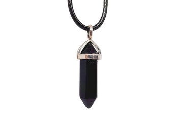 Poderoso colgante de obsidiana negra de doble punta, sanación y equilibrio, collar de cristal, joyería energética. Colgante de obsidiana negra, ojo de tigre.