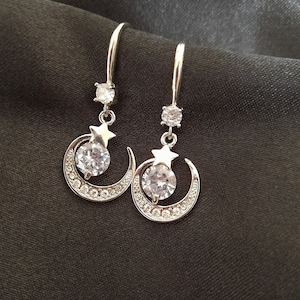 Moon Earrings, Moon Dangle Earrings, Celestial Jewellery, Statement Earrings, Gift for Her, Moon and Star Earrings.