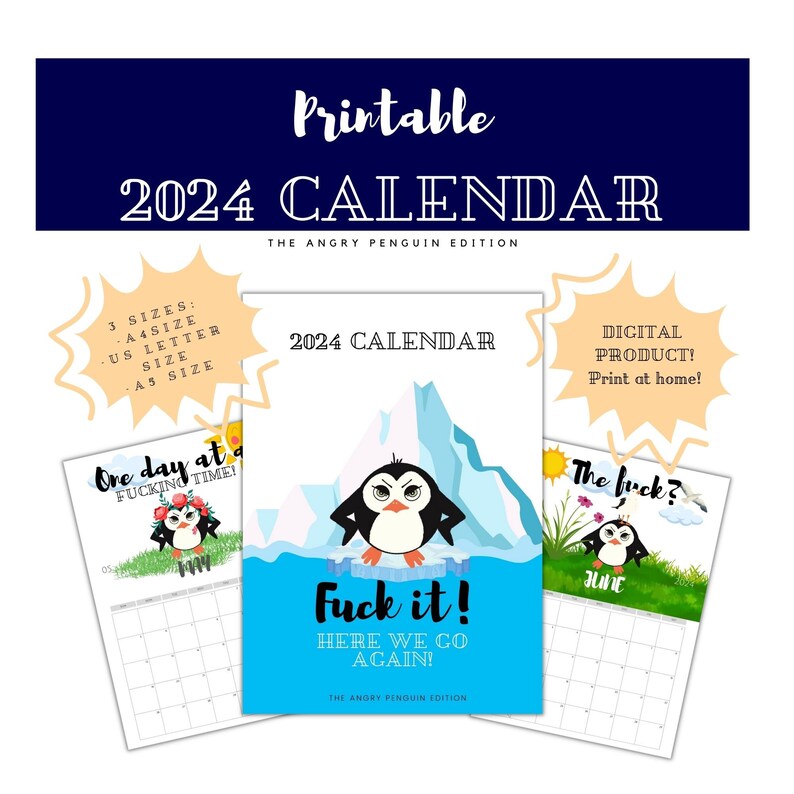 2024 Printable Calendar, 2024 Funny Calendar, 2024 Swear Calendar, 2024