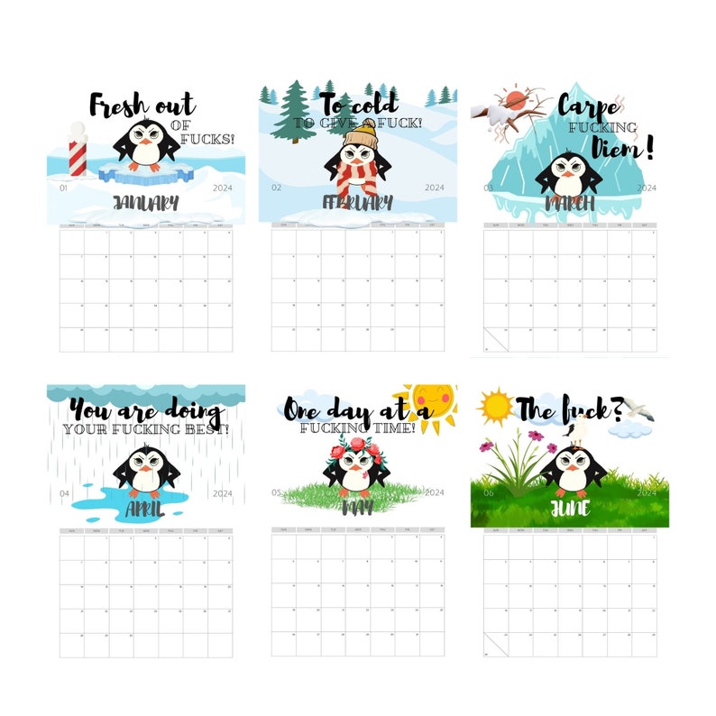 2024 Printable Calendar, 2024 Funny Calendar, 2024 Swear Calendar, 2024