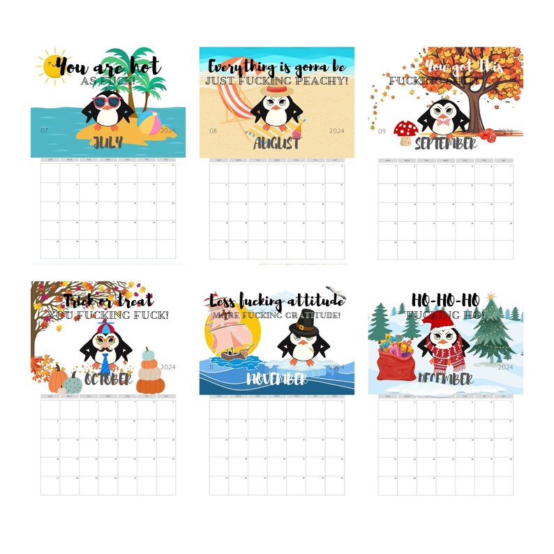 2024 Printable Calendar, 2024 Funny Calendar, 2024 Swear Calendar, 2024