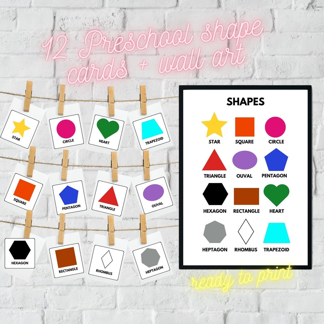 12 Preschool Shapes Cards INSTANT DOWNLOAD Flash Cards - Etsy