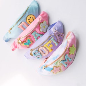 Riñonera de nailon personalizada para niños / Riñonera de chenilla con parche de letras / Riñonera personalizada para niños / Mini riñonera para niños / Bolso bandolera con parche