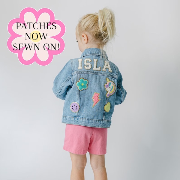 Girls Chenille Sewn on Patch Jean Jacket | Name Patch Denim Jacket | Toddler Custom Jean Jacket | Personalized Girl Gifts | Custom Kids Gift