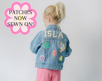 Girls Chenille Sewn on Patch Jean Jacket | Name Patch Denim Jacket | Toddler Custom Jean Jacket | Personalized Girl Gifts | Custom Kids Gift