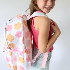 Personalized Retro Flower Backpack and Lunch Box Set | Embroidered Name Backpack | Kid Back to School Bag | Custom Backpack and Lunch Box