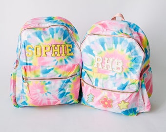 Personalized Tie Dye Backpack | Customizable Chenille Patch Bag | Kid Backpack | Back to School Bag | Personalized Gift | Custom Patches Bag