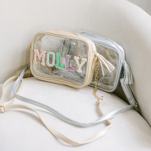 Personalized Clear Crossbody Bag | Clear Stadium Bag | Clear Rectangle Purse | Concert Purse | Chenille Letters Patches