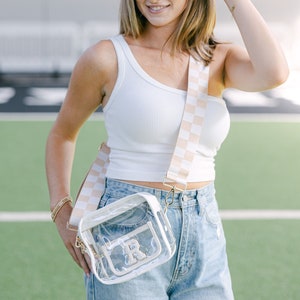 Personalized Clear Crossbody Bag | Checkered Bag | Checkerboard Strap | Clear Stadium Bag | Concert Purse | Chenille Letters Patches