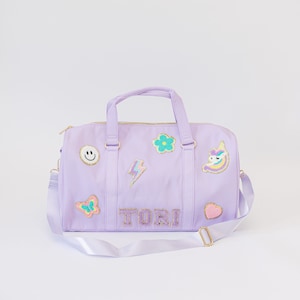 Personalized Nylon Duffle Bag  | Travel Bag with Patches | Chenille Patch Bag | Kids Weekend Bag | Weekender Bag | Travel Gift | Kids Gift