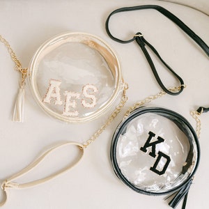 Personalized Clear Crossbody Bag | Clear Stadium Bag | Clear Circle Purse | Concert Purse | Chenille Letters Patches