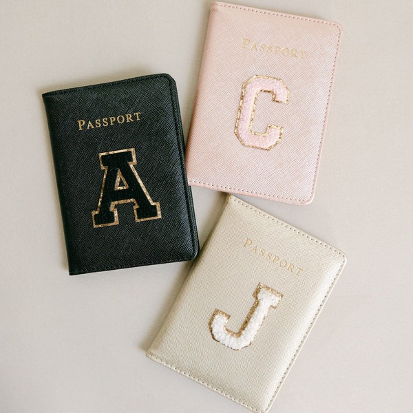 Personalized Passport Cover | Chenille Letter Patch Passport Cover | Passport Holder | Bride Passport Cover | Travel Wallet
