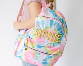 Personalized Tie Dye Backpack | Customizable Chenille Patch Bag | Kid Backpack | Back to School Bag | Personalized Gift | Custom Patches Bag