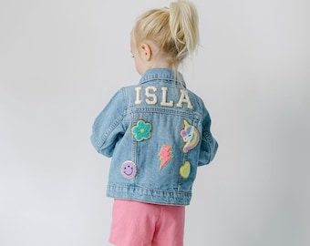 Girls Chenille Patch Jean Jacket | Chenille Name Patch Denim Jacket | Toddler Girls Custom Jean Jacket | Personalized Baby Jacket