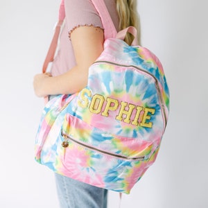 Personalized Tie Dye Backpack Customizable Chenille Patch Bag Kid Backpack Back to School Bag Personalized Gift Custom Patches Bag image 1