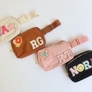 Riñonera de nailon personalizada / Riñonera con parche de letras de chenilla / Riñonera personalizada / Riñonera cruzada con parche / Riñonera personalizada para niños / Riñonera