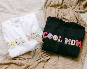 Cooler Mom Crewneck | Chenille Patch Crewneck | Benutzerdefinierte Buchstaben Patches Sweatshirt | Mama Kleidung | Muttertagsgeschenk | Mom To Be Geschenk