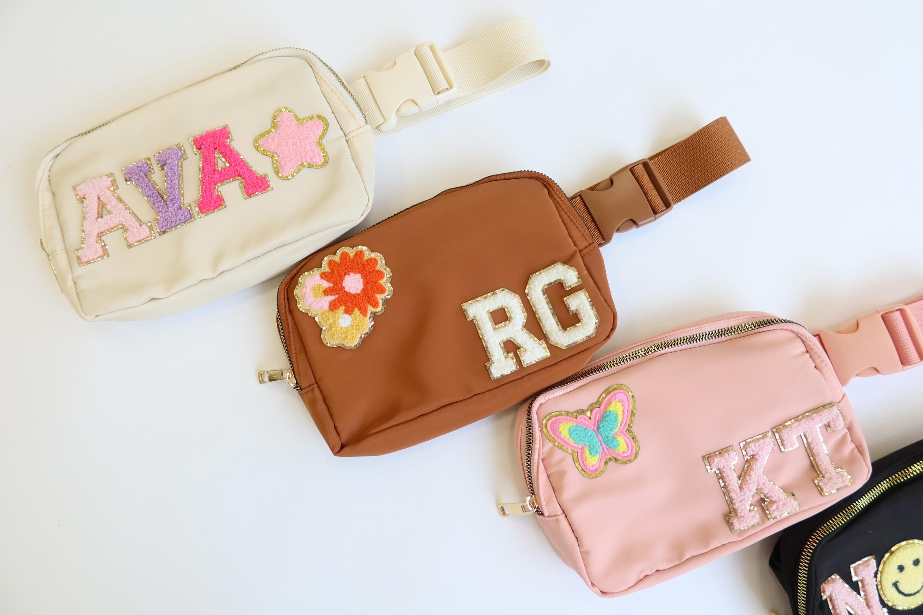 Custom Nylon Belt Bag | Personalized Chenille Letter Patch Crossbody | Kids Custom Belt Bag | Chenille Patch Fanny Pack
