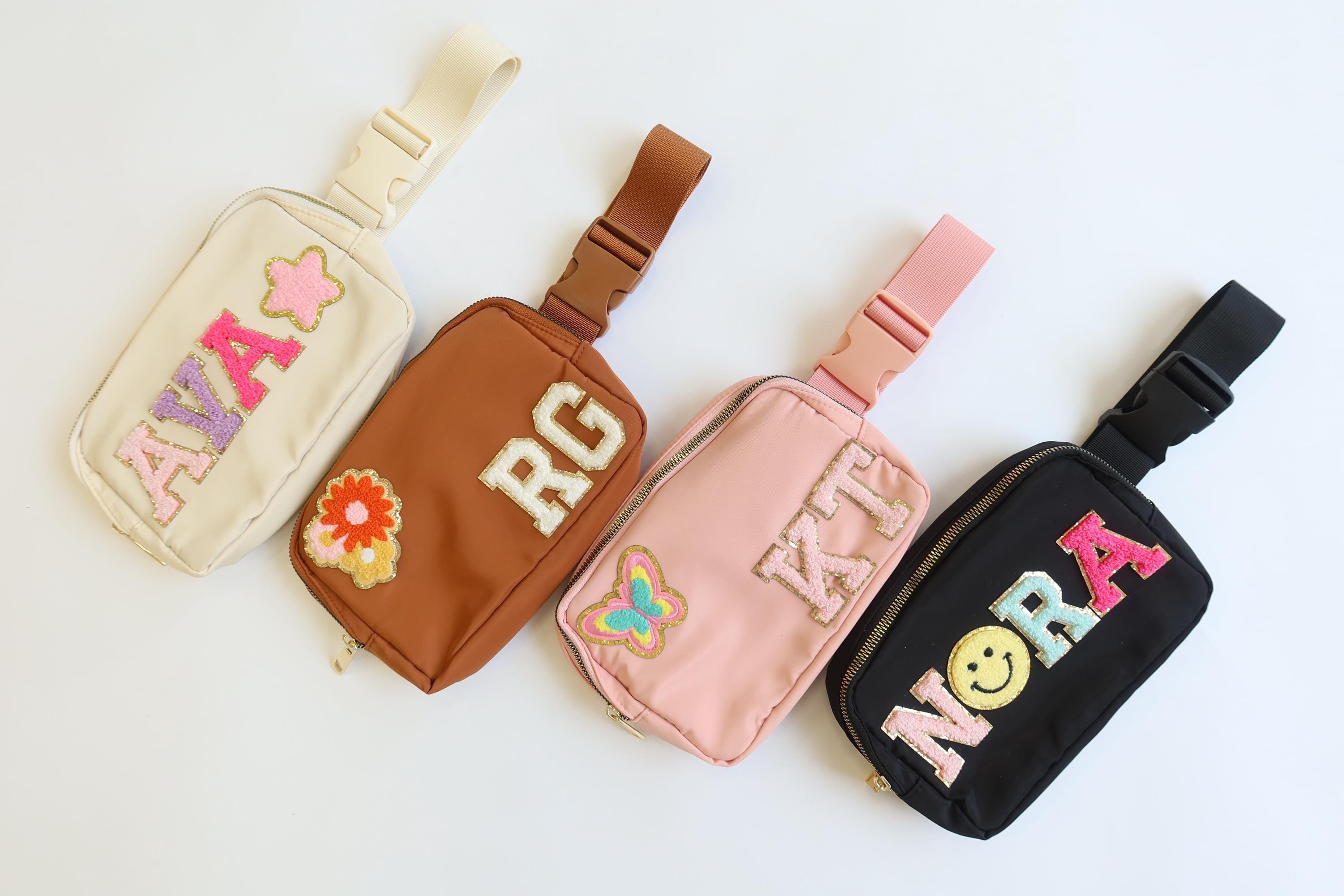 Custom Nylon Belt Bag | Personalized Chenille Letter Patch Crossbody | Kids Custom Belt Bag | Chenille Patch Fanny Pack