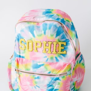 Personalized Tie Dye Backpack Customizable Chenille Patch Bag Kid Backpack Back to School Bag Personalized Gift Custom Patches Bag image 5