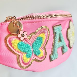 Gepersonaliseerde nylon heuptasje voor kinderen Chenille Letter Patch Heuptasje Aangepaste kinderriemtas Mini-heuptasje voor kinderen Crossbody-patchtas afbeelding 6