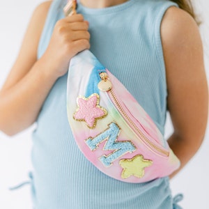 Riñonera de nailon personalizada para niños / Riñonera de chenilla con parche de letras / Riñonera personalizada para niños / Mini riñonera para niños / Bolso bandolera con parche