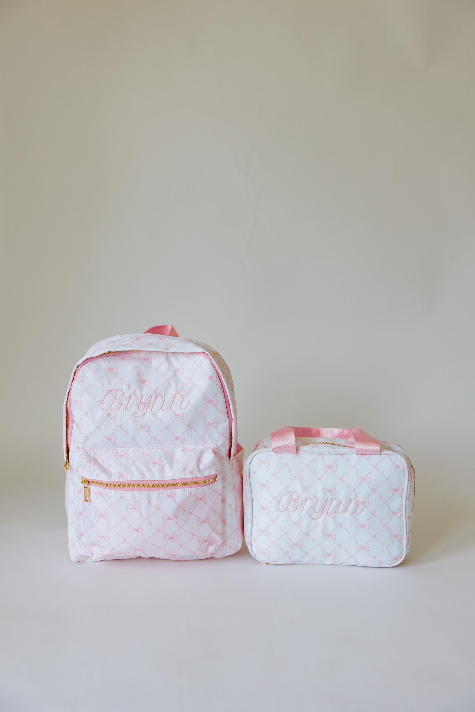 Monogrammed Initial Pink Backpack Set with Lunch Bag and Pencil Case, 3 Piece, It main image 2