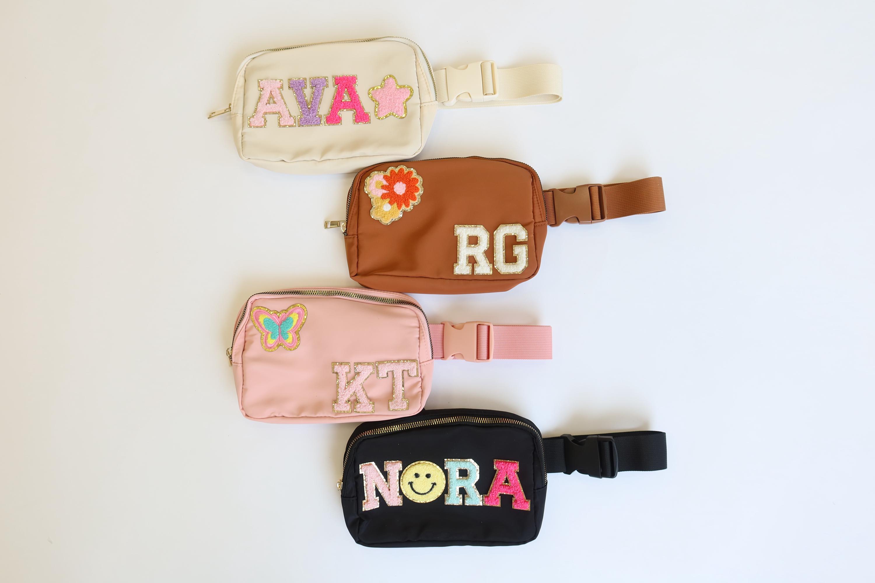 Custom Nylon Belt Bag | Personalized Chenille Letter Patch Crossbody | Kids Custom Belt Bag | Chenille Patch Fanny Pack