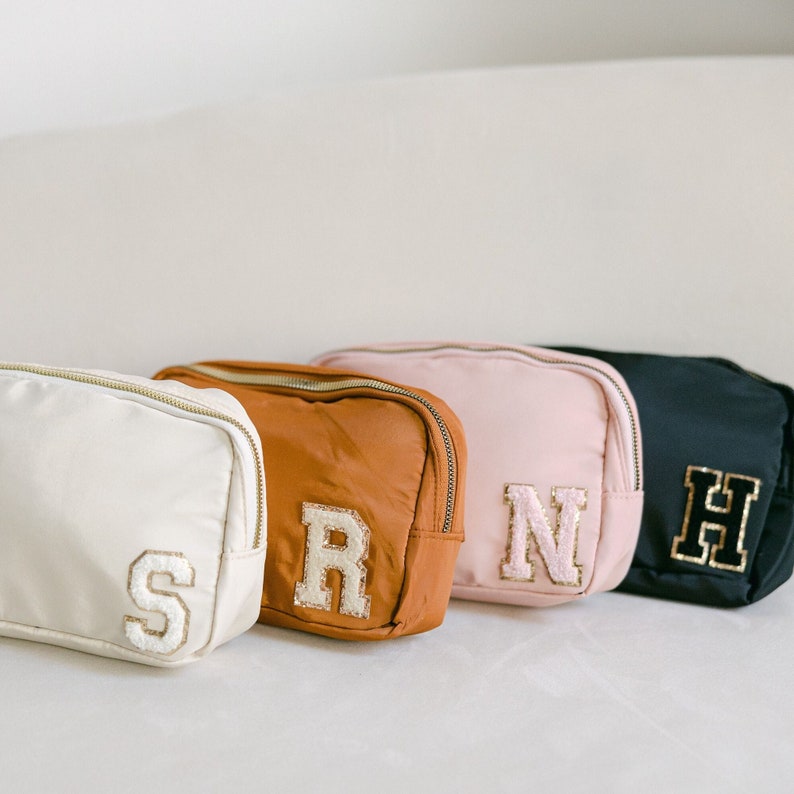 Personalized Nylon Belt Bag Chenille Letter Patch Belt Bag Custom Belt Bag Crossbody Belt Bag Bachelorette Party Belt Bag Belt Bag image 1