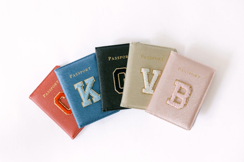 Personalized Passport Cover Chenille Letter Patch Passport Cover Passport Holder Bride Passport Cover Travel Wallet image 3