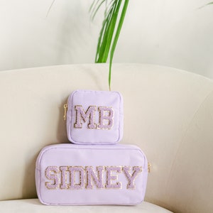 Personalized Nylon LARGE Cosmetic Bag Chenille Letter Patch Makeup Bag Customized Travel Bag Bridesmaids Gifts Patch Tote image 2