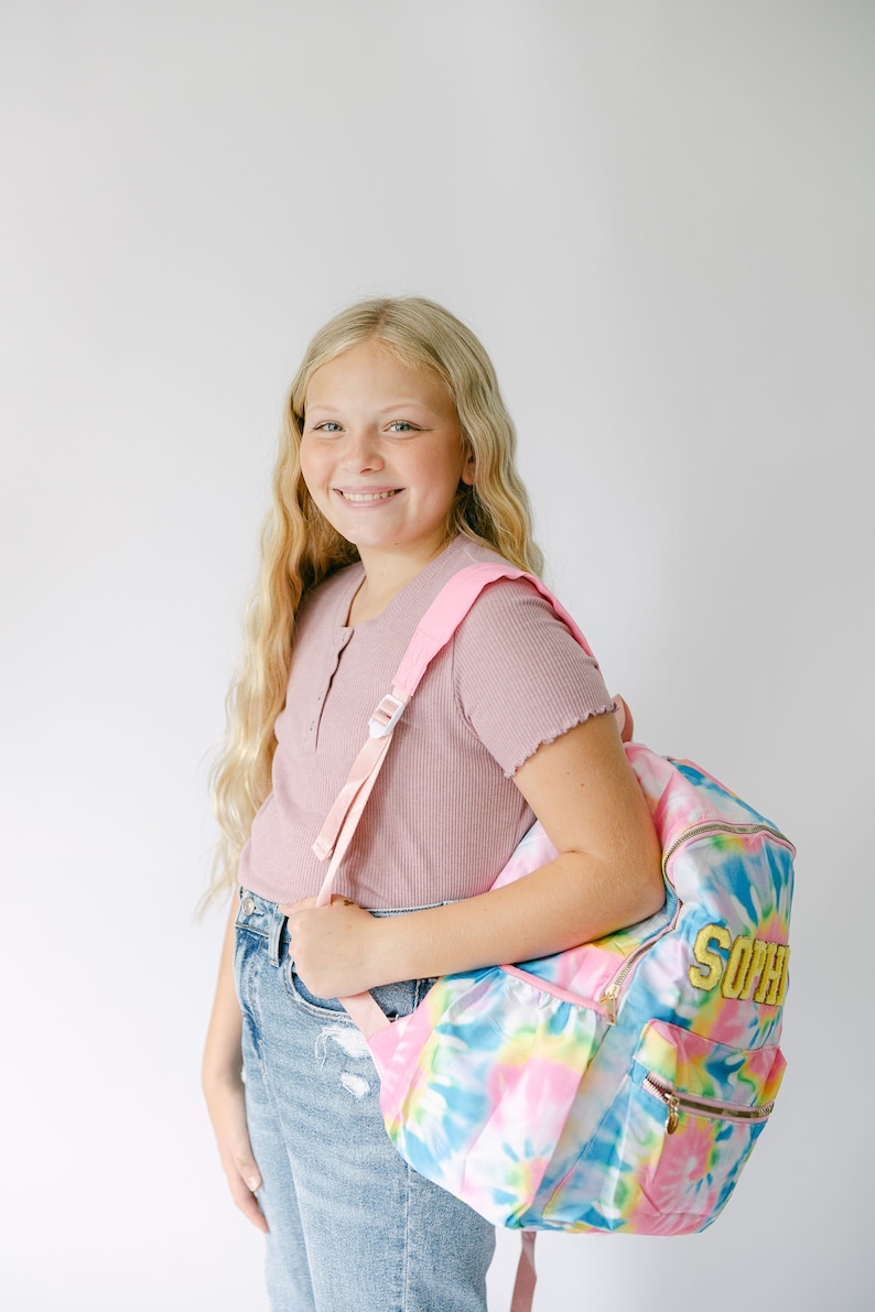 Personalized Tie Dye Backpack Customizable Chenille Patch Bag Kid Backpack Back to School Bag Personalized Gift Custom Patches Bag image 3