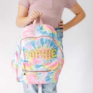 Personalized Tie Dye Backpack Customizable Chenille Patch Bag Kid Backpack Back to School Bag Personalized Gift Custom Patches Bag image 4