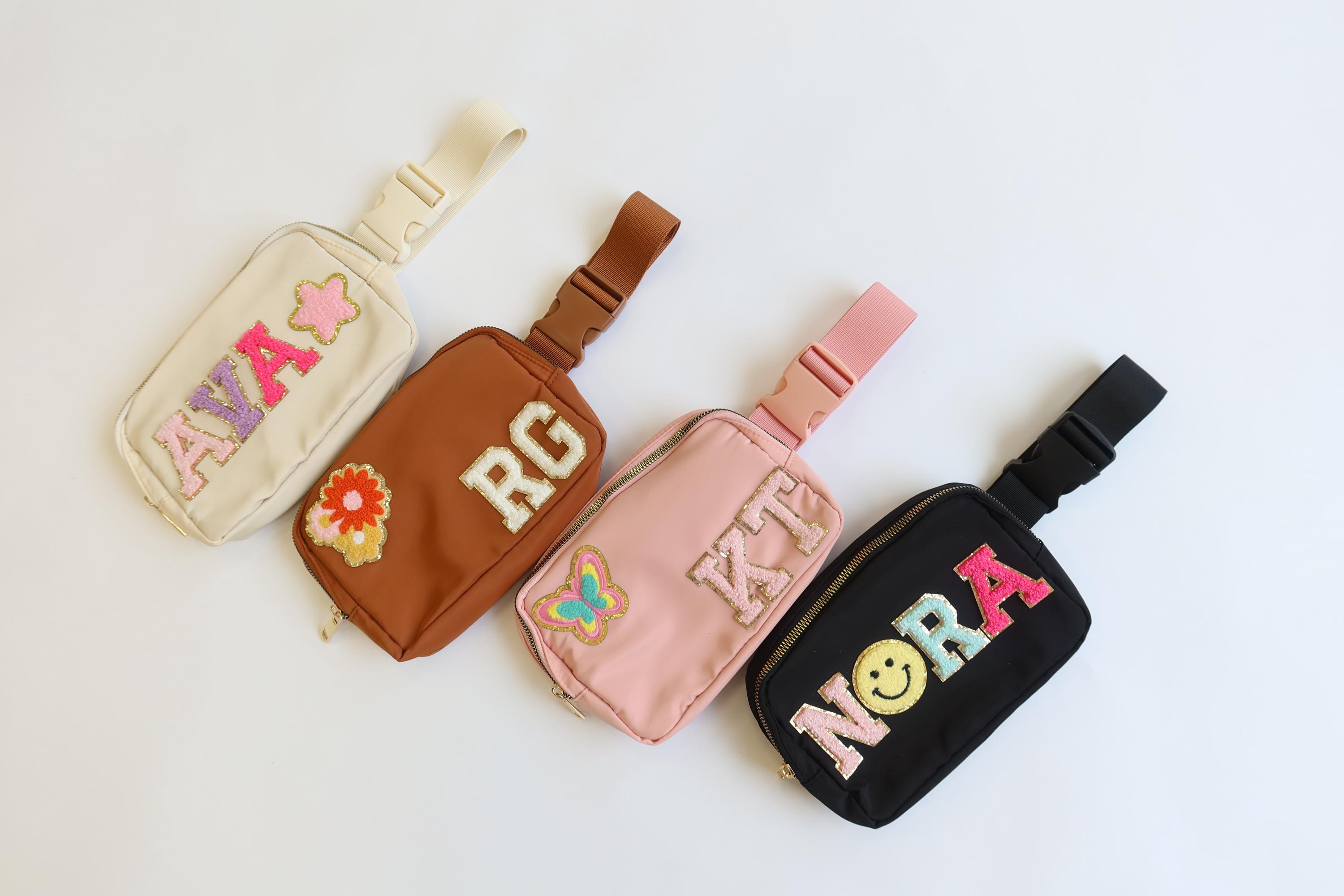 Custom Nylon Belt Bag | Personalized Chenille Letter Patch Crossbody | Kids Custom Belt Bag | Chenille Patch Fanny Pack