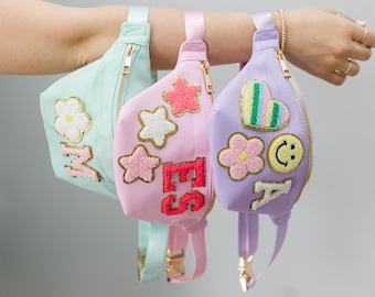 Personalisierte Nylon Bauchtasche | Chenille Buchstaben Patch Bauchtasche | Individuelle Gürteltasche | Junggesellinnenabschied Bauchtaschen | Flicken-Tasche