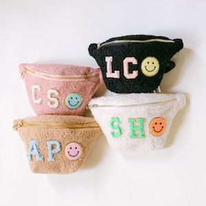 Personalized Sherpa Fanny Pack | Chenille Letter Patch Fanny Pack | Custom Belt Bag | Bachelorette Party Fanny Packs | Patch Bag