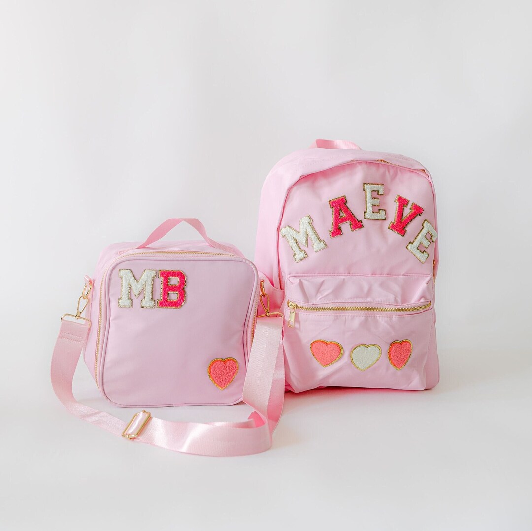 Personalized Nylon Backpack and Lunch Bag Customizable Chenille Patch Bag Kid Back to School Bag