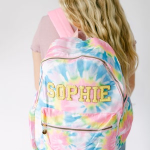 Personalized Tie Dye Backpack Customizable Chenille Patch Bag Kid Backpack Back to School Bag Personalized Gift Custom Patches Bag image 2