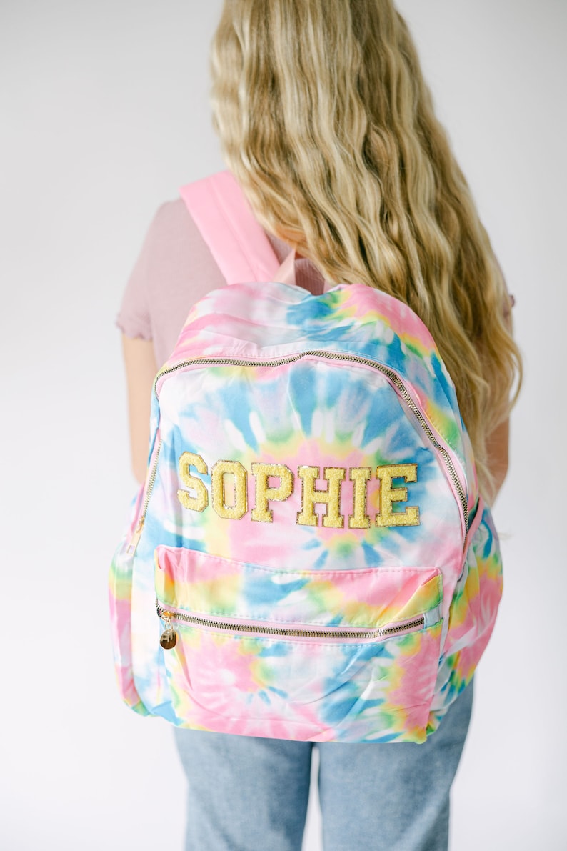 Personalized Tie Dye Backpack Customizable Chenille Patch Bag Kid Backpack Back to School Bag Personalized Gift Custom Patches Bag image 2