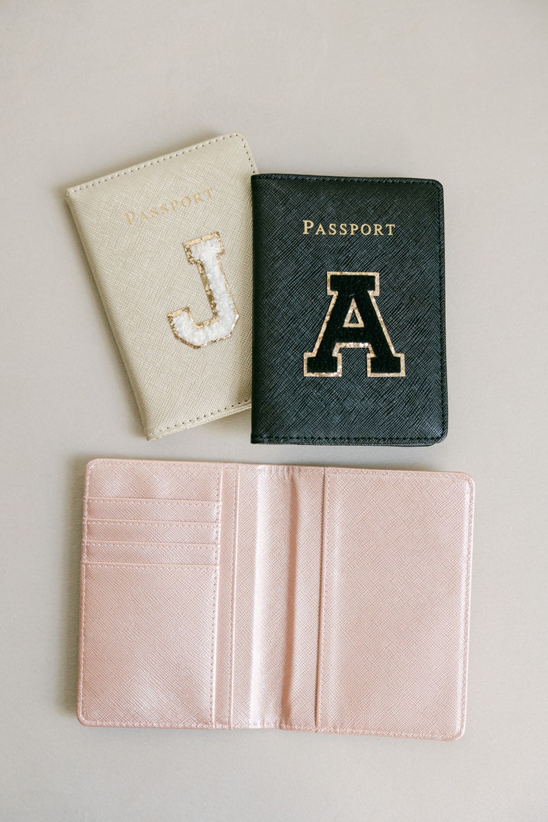 Personalized Passport Cover Chenille Letter Patch Passport Cover Passport Holder Bride Passport Cover Travel Wallet image 5