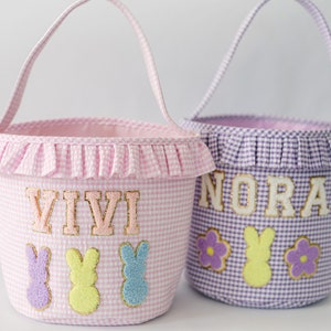 Custom Name Easter Basket | Personalized Kids Easter Basket | Easter Bunny Chenille Patch Bag | Customizable Chenille Patch Bag